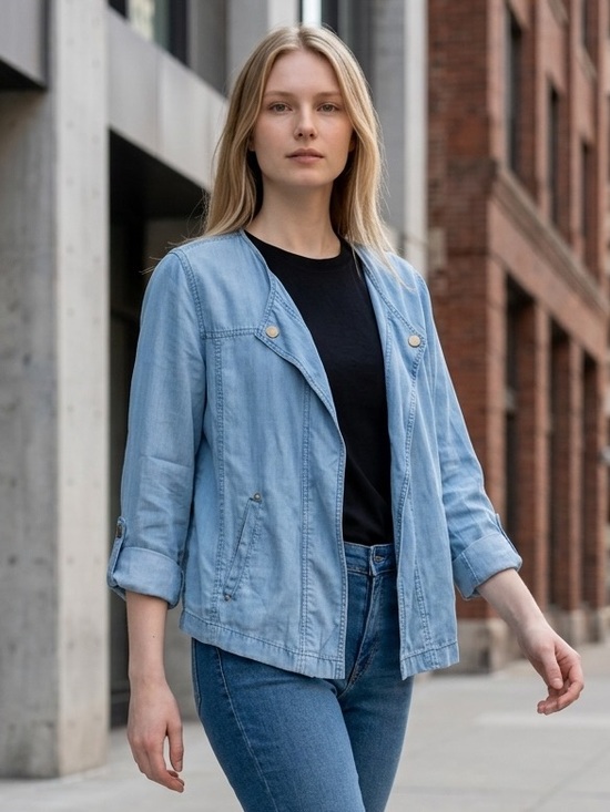 Christopher & Banks Jackets & Blazers - Christopher & Banks Light Blue Denim-Style Jacket